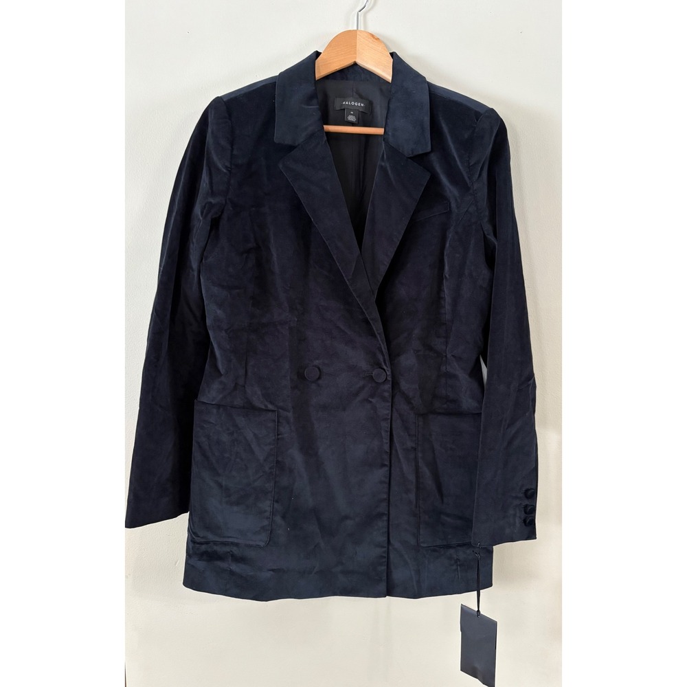 Halogen Women's Medium Black Double Breasted Velvet Blazer Single Button Career - Picture 2 of 8